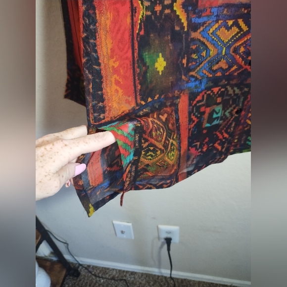 Chicos Top Sheer Silk Geometric Patterned Boho Artsy Colorful - Picture 7 of 16